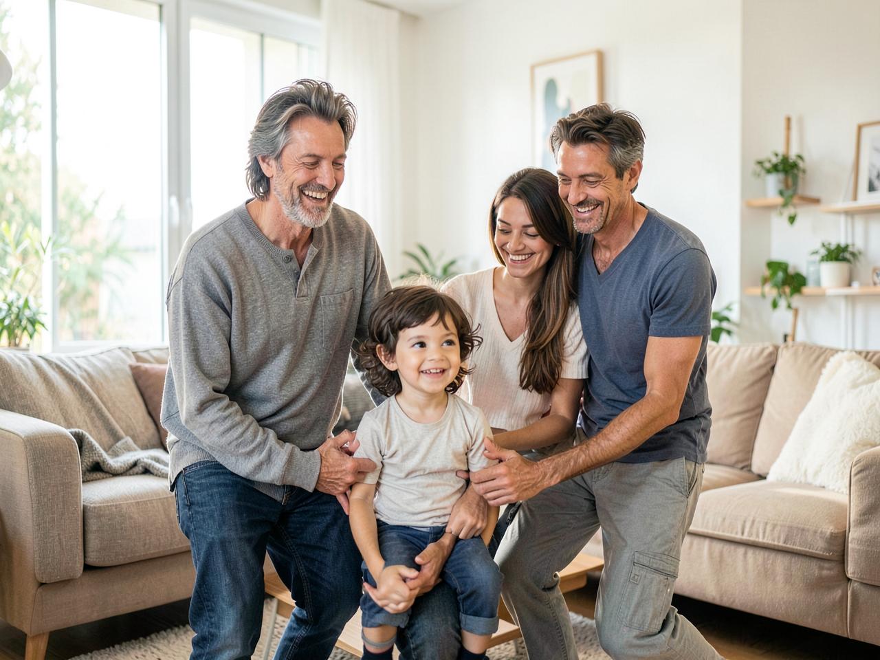 Familia en el salón de su casa