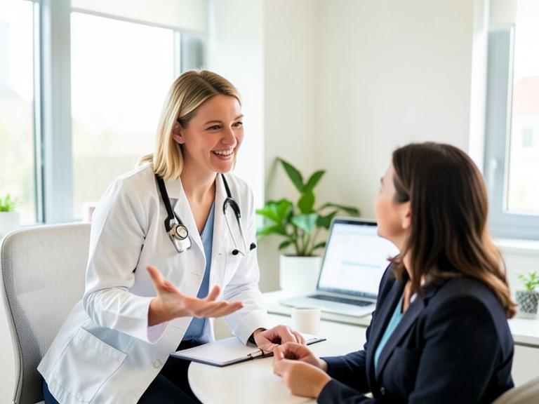 Doctora atendiendo a una paciente en consulta